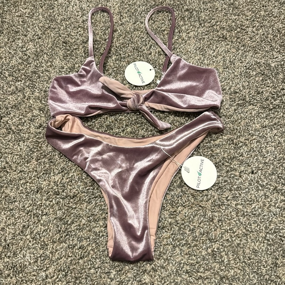 Pilot Active Purple/Pink Velvet Bikini Small NWT